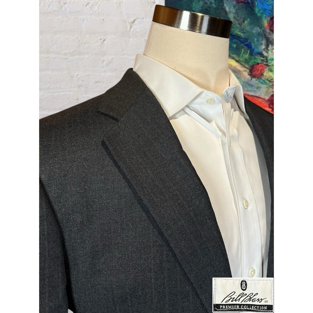 Bill Blass Premiere 44L 40x32 Gray Subtle Brown Stripe Flannel Suit - Picture 4 of 16
